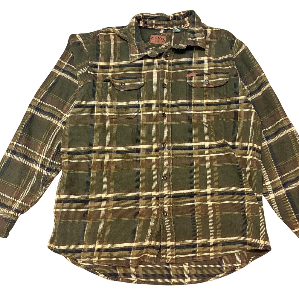 Orvis Shirt Mens XL Green Plaid Flannel Long Sleeve Button Front up Casual